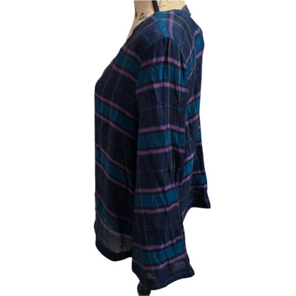 Loft Women's Blue and Purple Plaid Top with Bell Sleeves Size Small Medium New - Picture 3 of 9